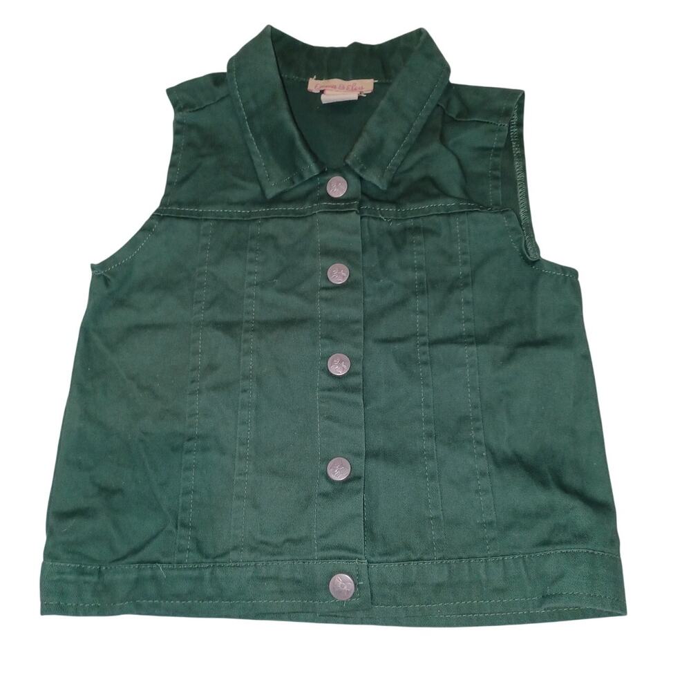 Emma & Elza Girls Green Vest Size 6 X Cotton/Metal Buttons